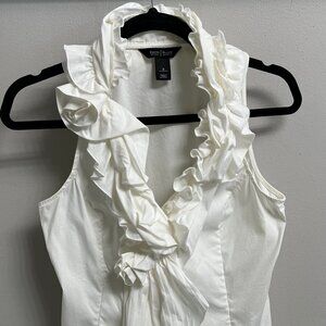 White Ruffle Top White House Black Market Size 2 dress it up or down